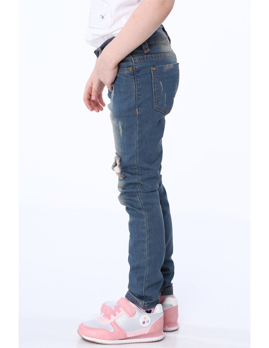 Pantaloni denim cu gauri / bej NDZ516 - Magazin online - Boutique